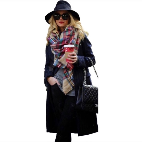 "Sophie" Cashmere Plaid Triangle Blanket Scarf - Picture 2 of 7